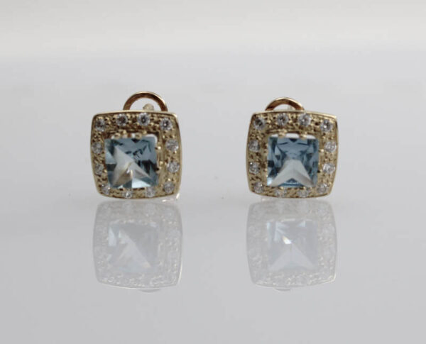 Pendientes Aguamarina y Circonitas en Oro 18k - Imagen 3