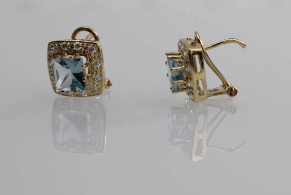 Pendientes Aguamarina y Circonitas en Oro 18k - Imagen 2