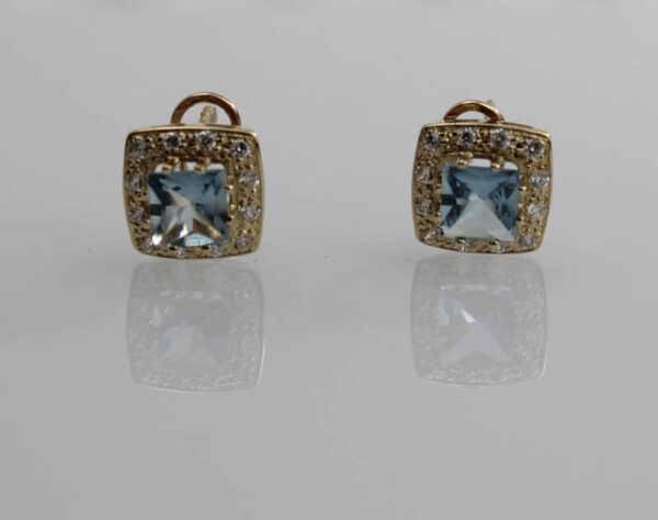 Pendientes Aguamarina y Circonitas en Oro 18k
