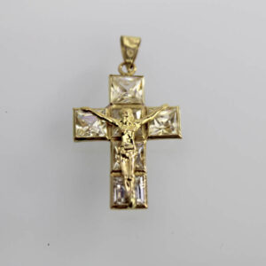 Cruz con Circonitas y Cristo en Oro 18k