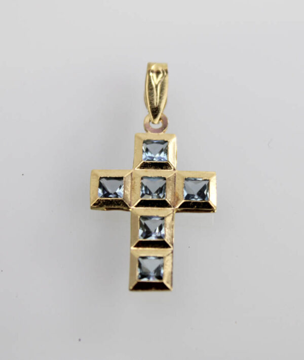 Cruz de Aguamarina en Oro 18 k