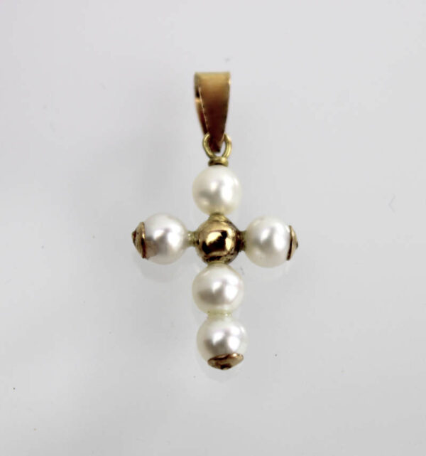 Cruz Perlas Cultivadas en Oro 18K