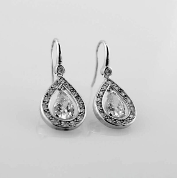Pendientes largos con circonita en Plata Ley Rodiada - Imagen 2
