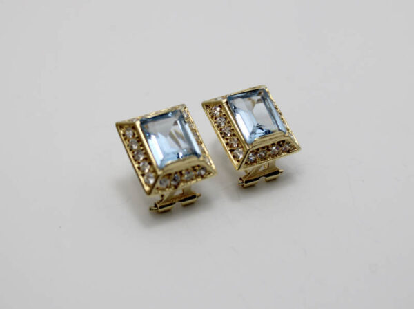 Pendientes de Aguamarina en Oro 18 Kla. Cierre Omega - Imagen 3