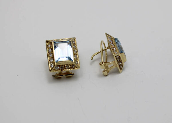 Pendientes de Aguamarina en Oro 18 Kla. Cierre Omega - Imagen 2