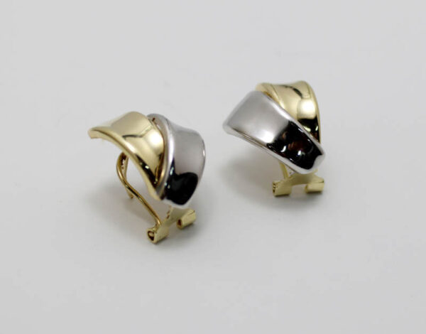 Pendientes  Oro Blanco y Amarillo 18 kla. Cierre Omega - Imagen 2