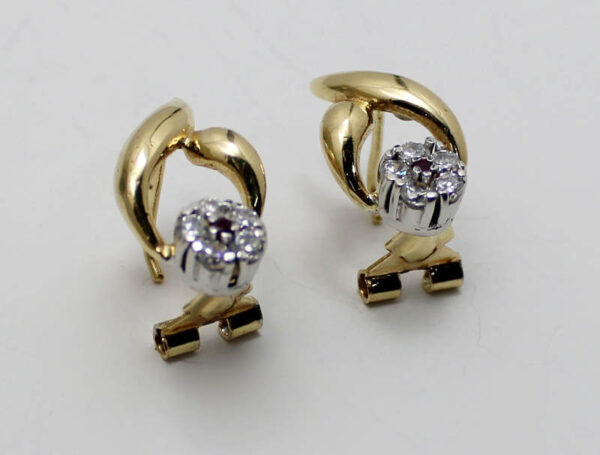 Pendientes rubí y circonitas bicolor en Oro 18k - Imagen 2