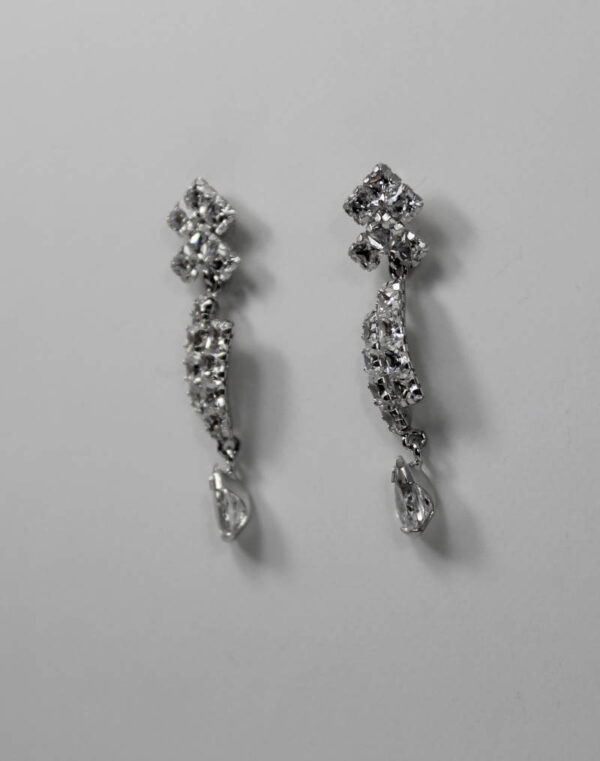 Pendientes largos con Circonitas en Oro Blanco 18k - Imagen 4