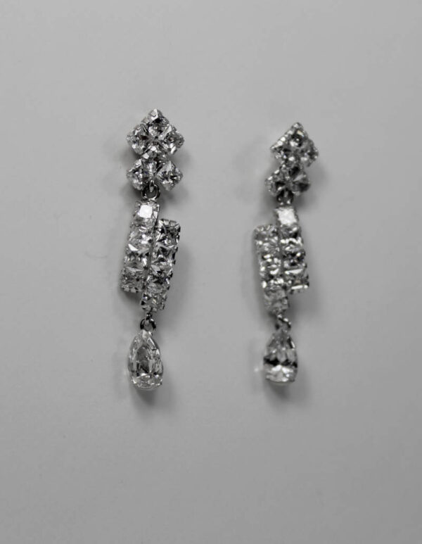 Pendientes largos con Circonitas en Oro Blanco 18k - Imagen 3