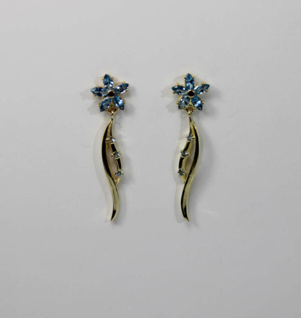 Pendientes Agua marina Largos en Oro 18 k - Imagen 5