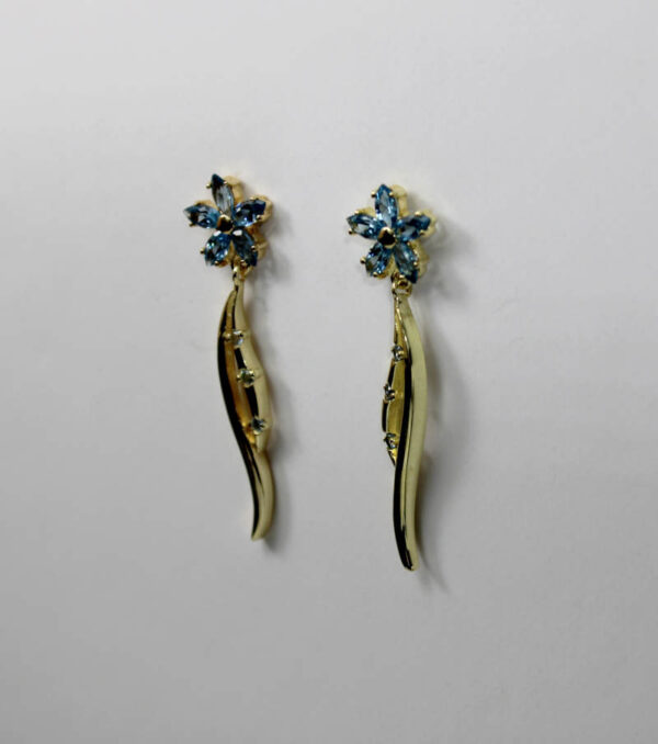 Pendientes Agua marina Largos en Oro 18 k - Imagen 4