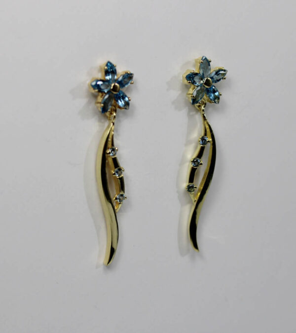 Pendientes Agua marina Largos en Oro 18 k - Imagen 3