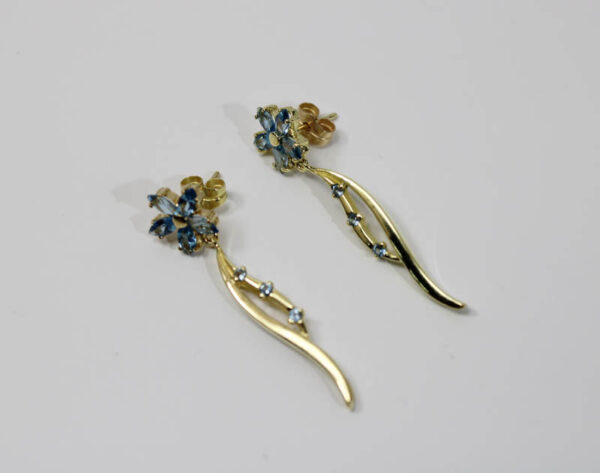Pendientes Agua marina Largos en Oro 18 k - Imagen 2