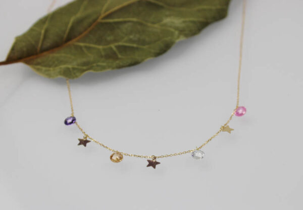 Gargantilla Estrellas y Piedras colores en Oro 18k - Imagen 3