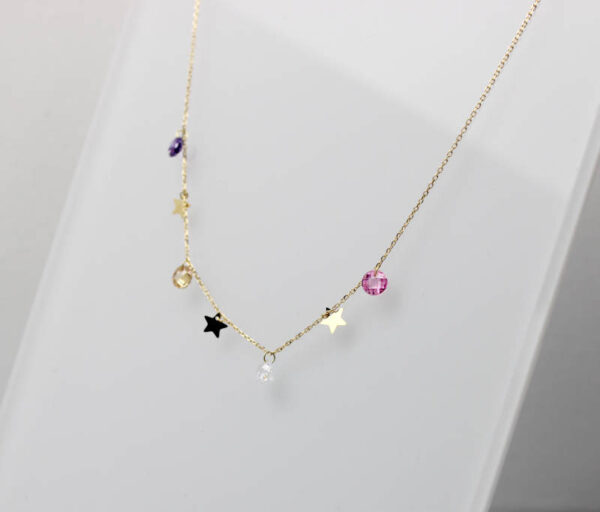 Gargantilla Estrellas y Piedras colores en Oro 18k - Imagen 2