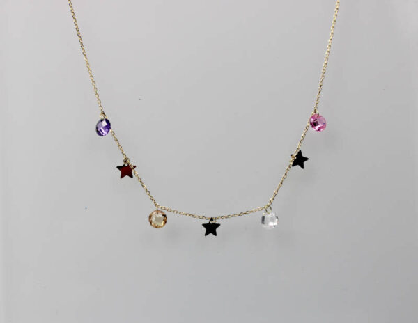 Gargantilla Estrellas y Piedras colores en Oro 18k