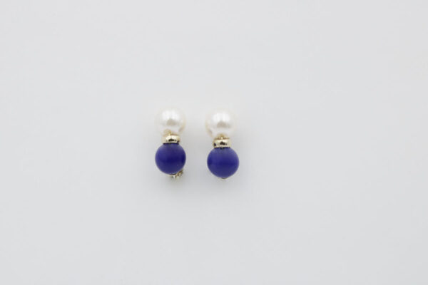 Pendientes lapizlazuli y perla cultivada en Oro 18 k - Imagen 2