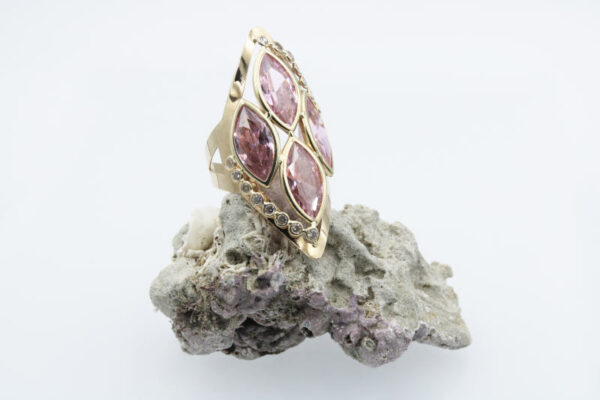Lanzadera en Oro 18 k  Piedras Rosa de Francia y Circonitas - Imagen 8
