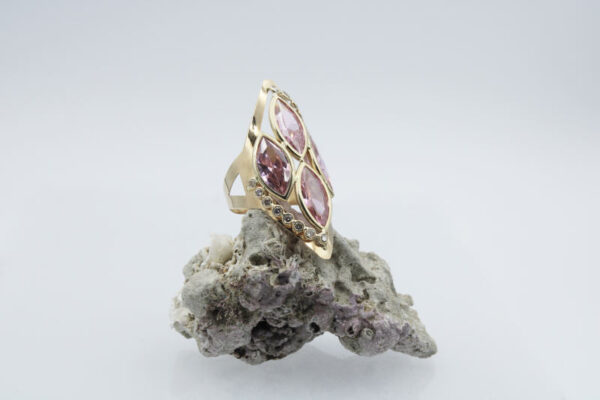 Lanzadera en Oro 18 k  Piedras Rosa de Francia y Circonitas - Imagen 7