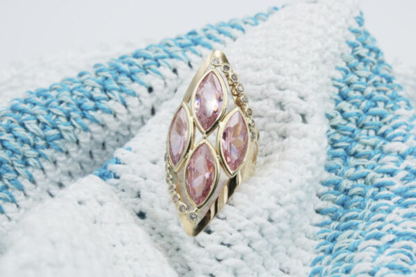 Lanzadera en Oro 18 k  Piedras Rosa de Francia y Circonitas - Imagen 5