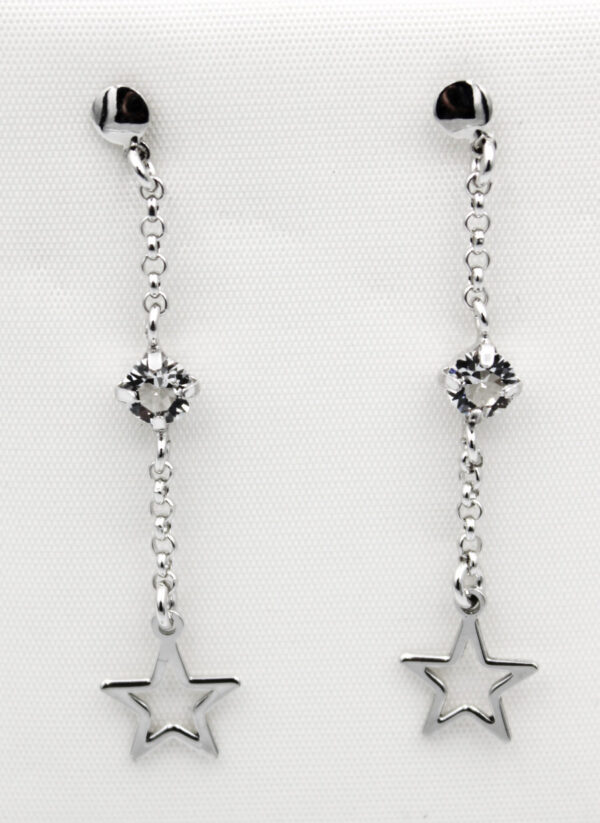 Pendientes Estrella largos en Plata Ley Rodiada y Circonitas