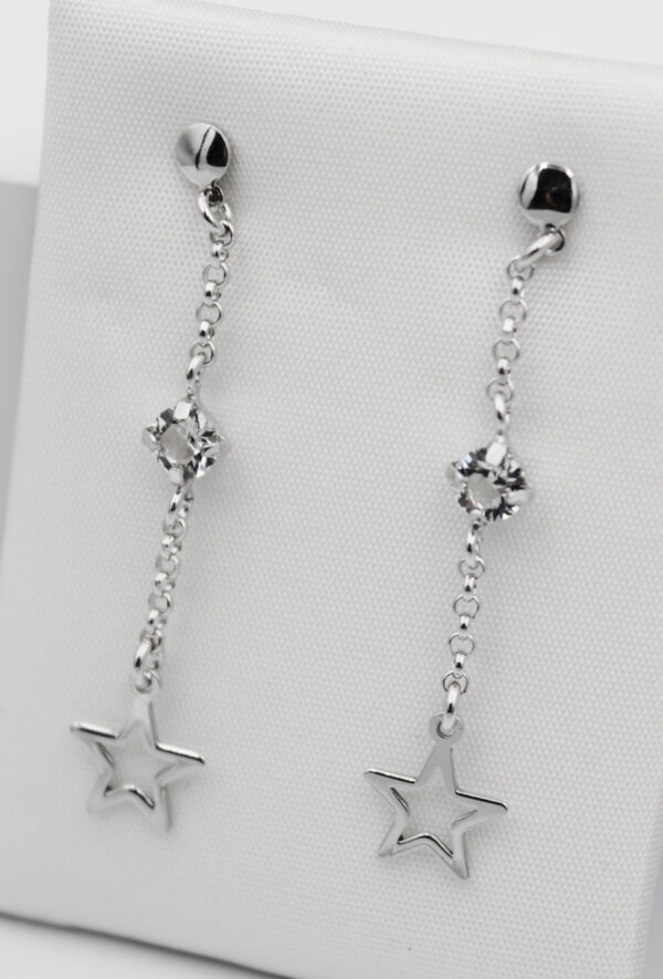 Pendientes Estrella largos en Plata Ley Rodiada y Circonitas - Imagen 2