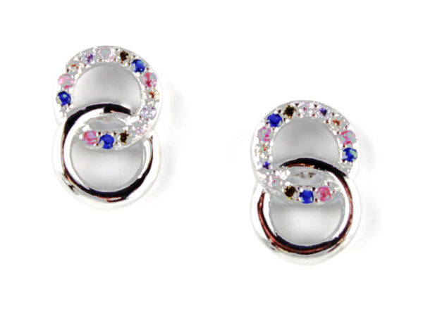 Pendientes doble circulo plata ley circonitas color