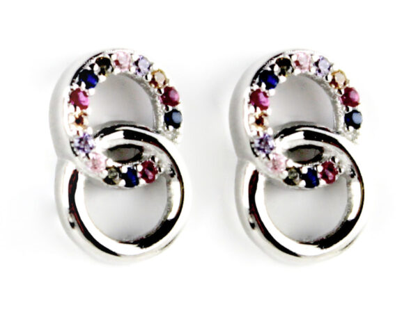 Pendientes doble circulo plata ley circonitas color - Imagen 3
