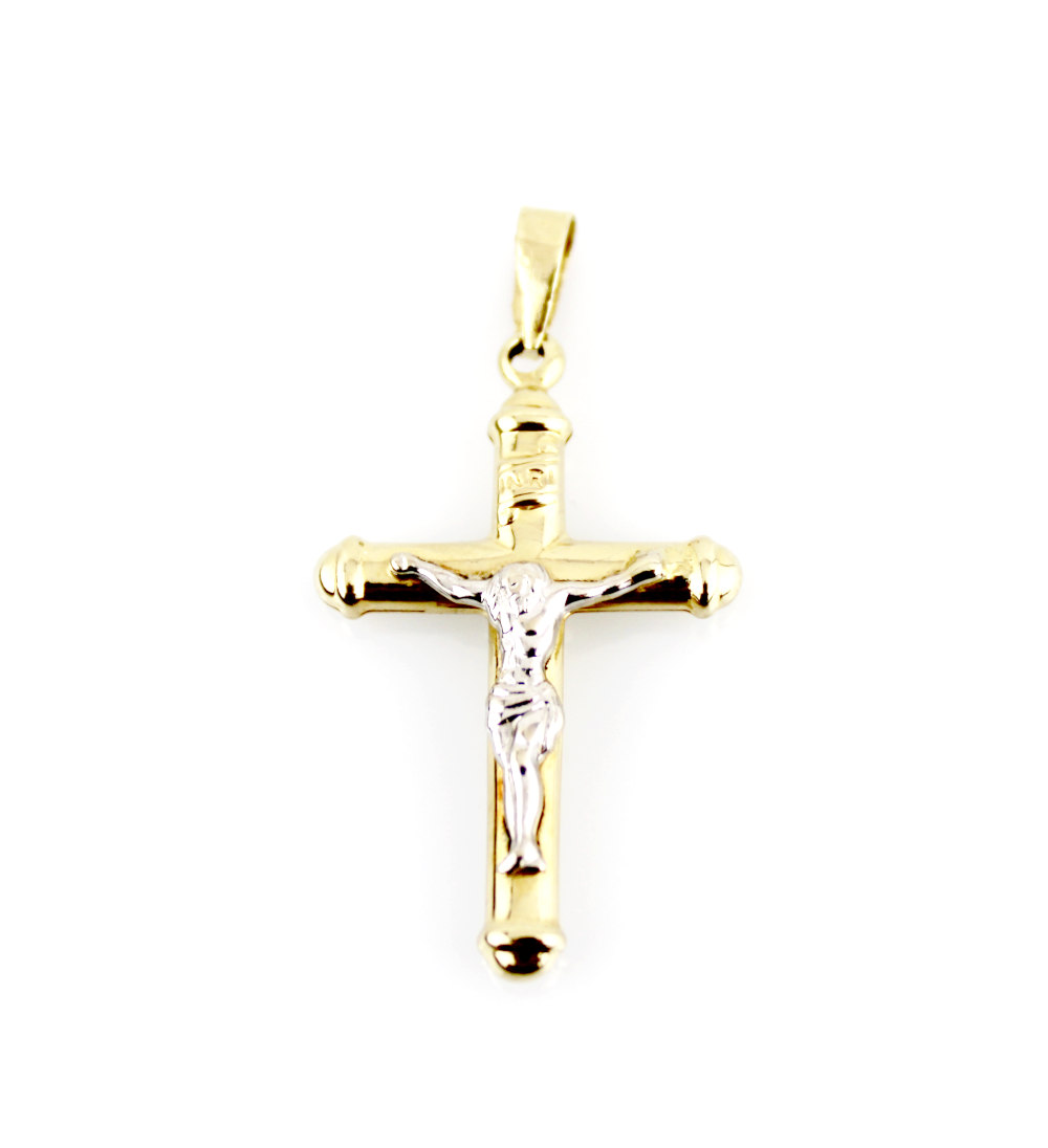 Cruz oro 18k bicolor con figura del cristo
