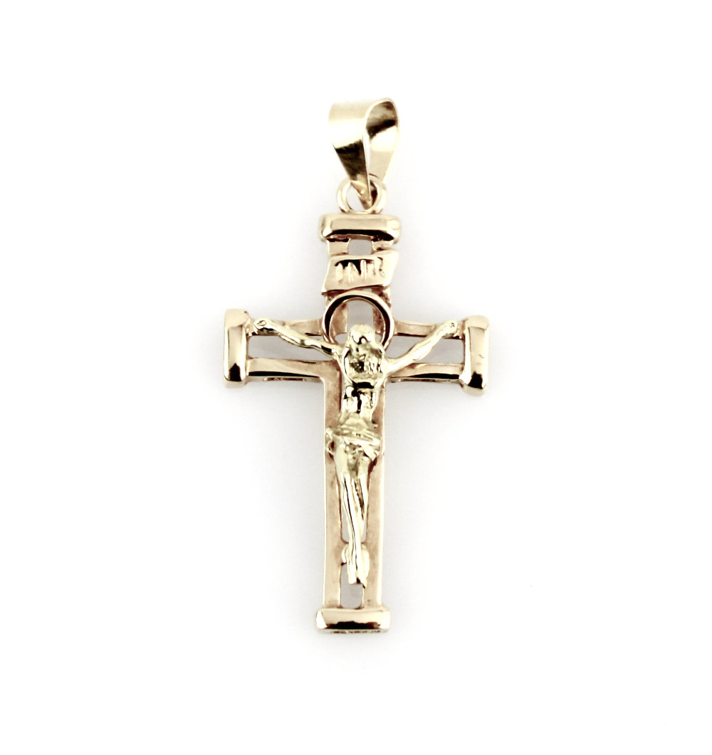 Cruz oro 18k bicolor con figura del cristo