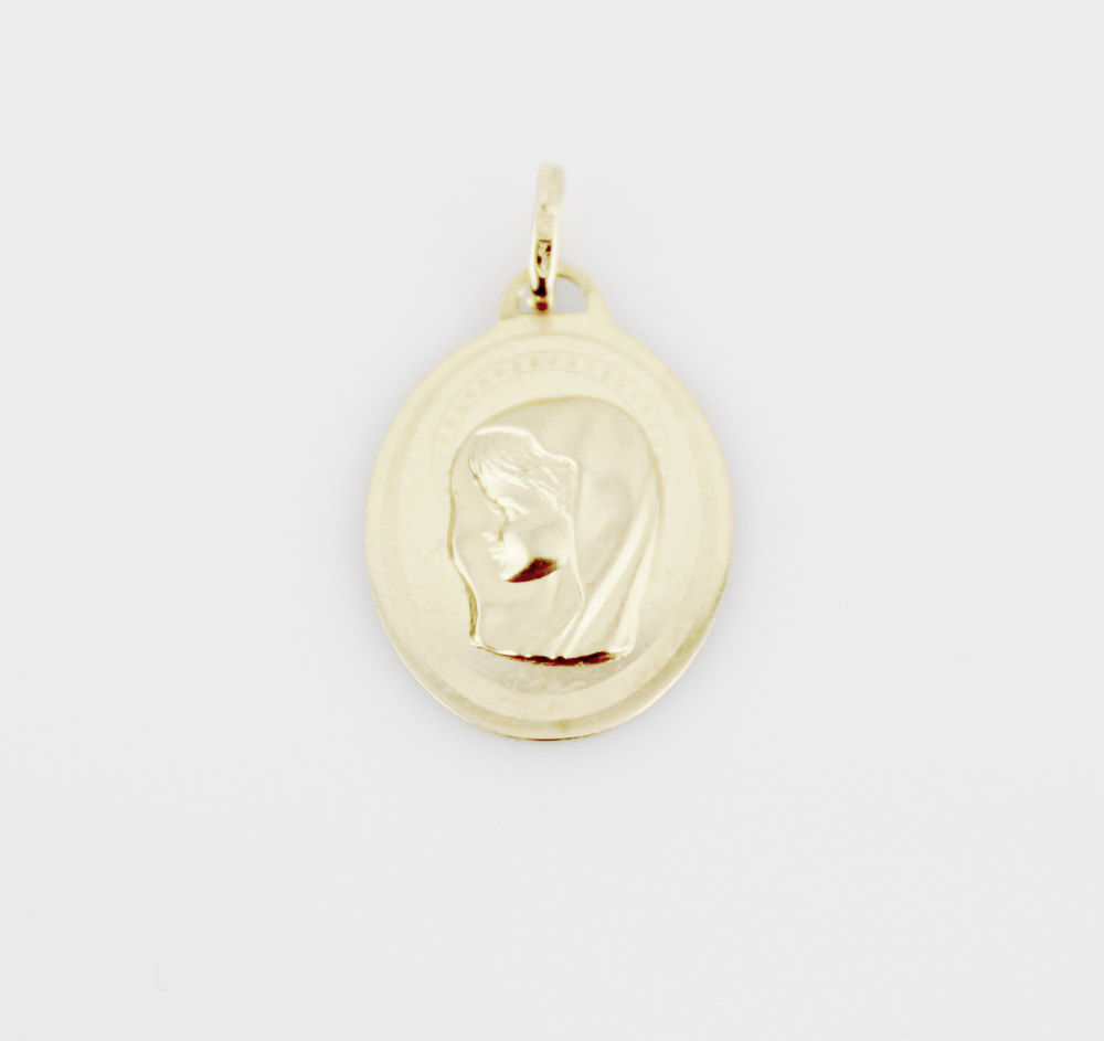 Medalla Virgen niña en oro 18 k ovalada
