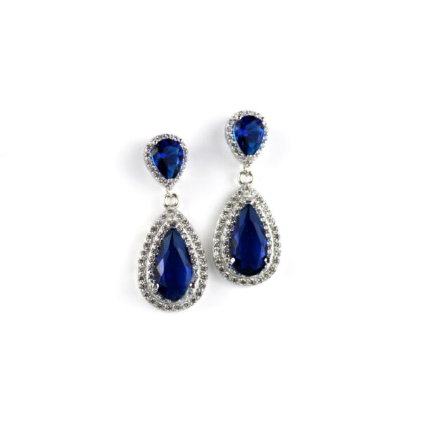 Pendientes Largos Azul y Circonitas en Plata ley