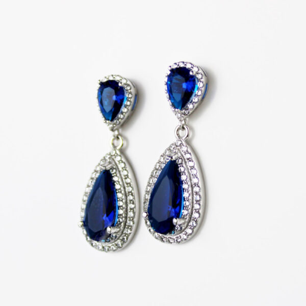Pendientes Largos Azul y Circonitas en Plata ley