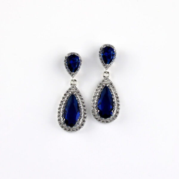 Pendientes Largos Azul y Circonitas en Plata ley - Imagen 2