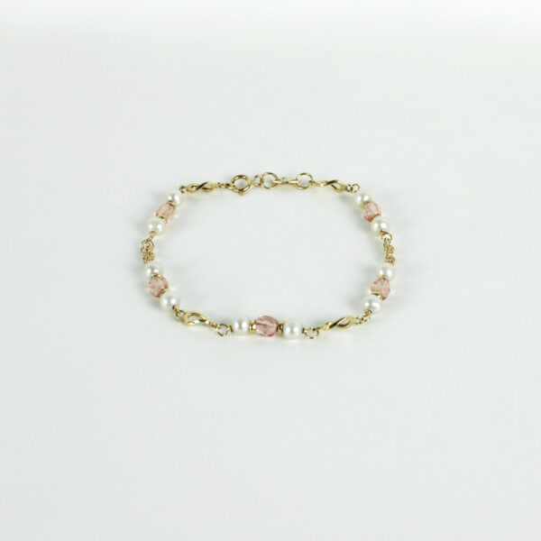 Pulsera Comunión Perlas y Cristal en Oro 18k