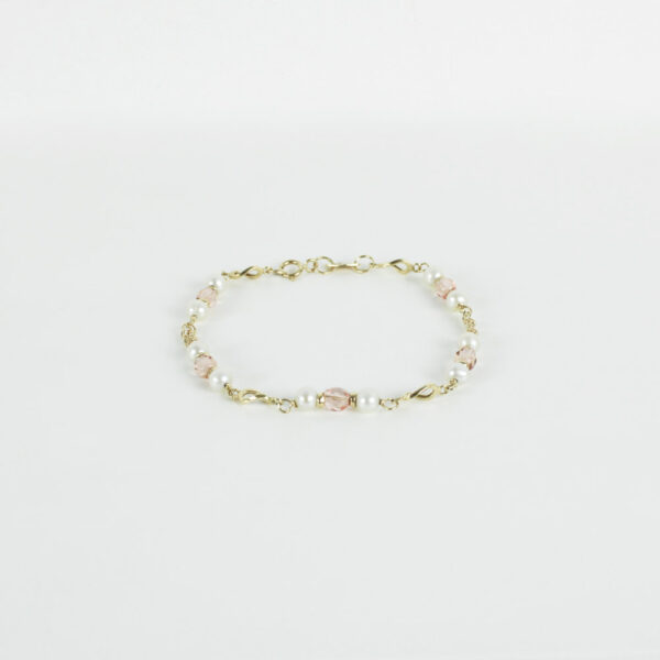 Pulsera Comunión Perlas y Cristal en Oro 18k