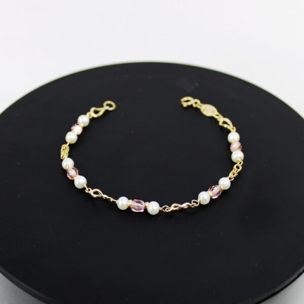 Pulsera Comunión Perlas y Cristal en Oro 18k