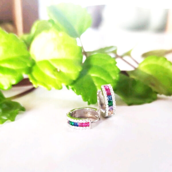 Aros Piedras colores cuadradas en plata ley 925
