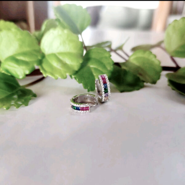 Aros Piedras colores cuadradas en plata ley 925