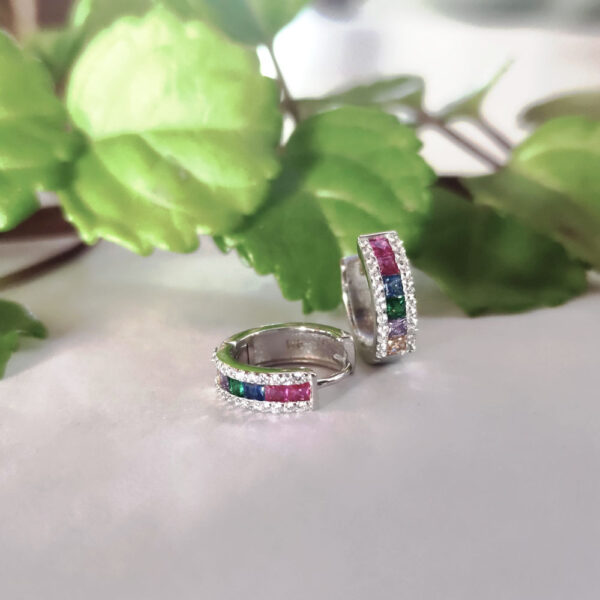 Aros Piedras colores cuadradas en plata ley 925 - Imagen 2