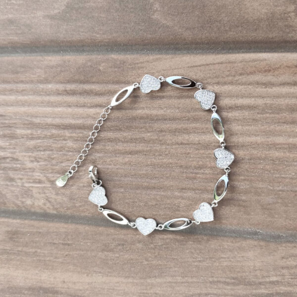 Pulsera Corazones con circonitas en Plata ley 925 - Imagen 3
