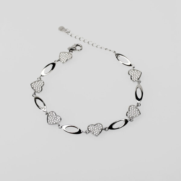 Pulsera Corazones con circonitas en Plata ley 925 - Imagen 2