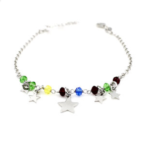 Pulsera Estrella Colores en Plata ley Rodiada