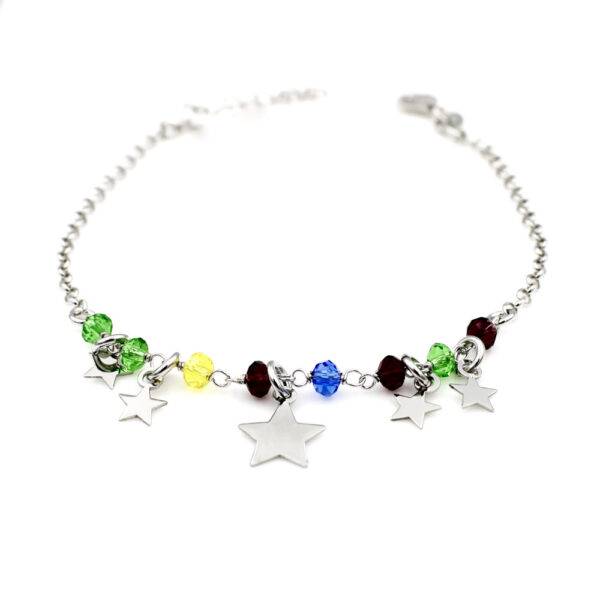 Pulsera Estrella Colores en Plata ley Rodiada