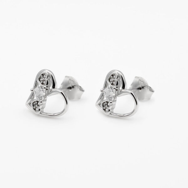Pendientes Corazones Presión en Plata ley y Circonitas - Imagen 3