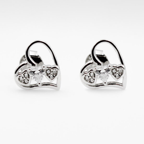 Pendientes Corazones Presión en Plata ley y Circonitas