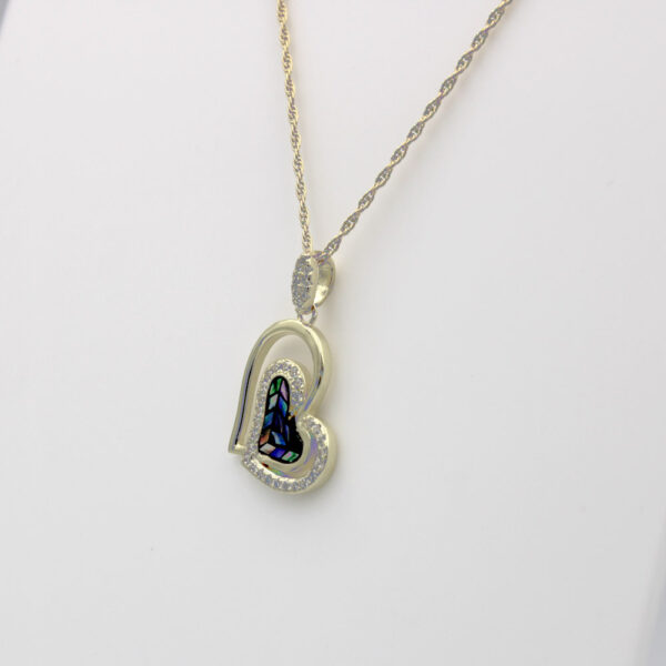 Gargantilla Doble Corazón Plata Chapada en Oro. Nácar-Circonitas