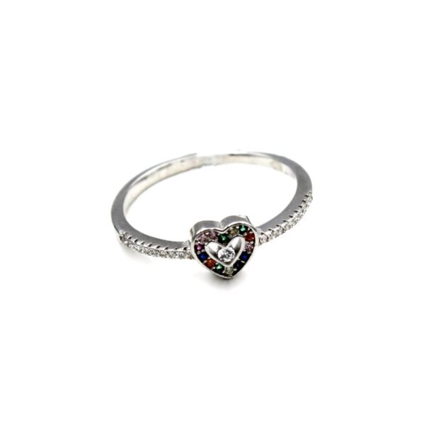 Sortija Corazón Piedras colores en Plata ley 925 Rodiada - Imagen 5
