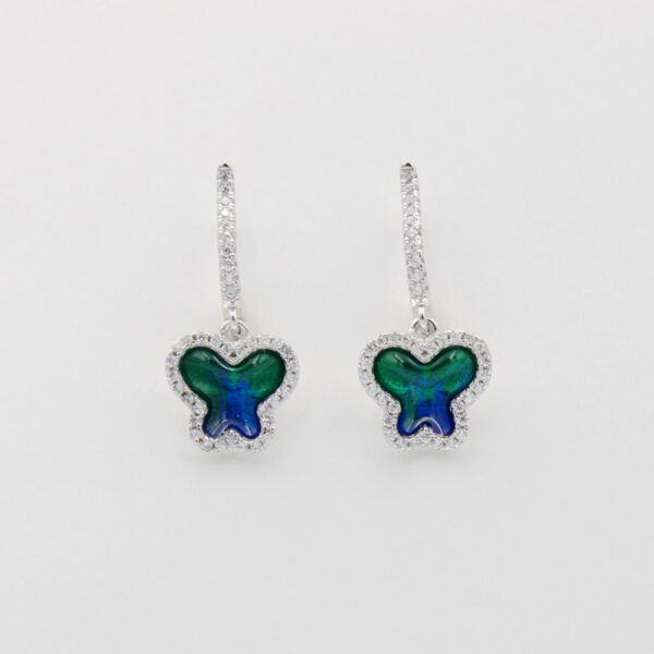 Pendientes Mariposa Color y Circonitas en Plata ley 925. largos
