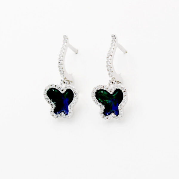 Pendientes Mariposa Color y Circonitas en Plata ley 925. largos